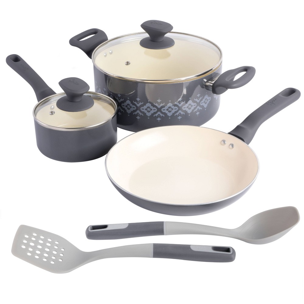 Spice by Tia Mowry Savory Saffron 7pc Healthy Nonstick Ceramic Cookware Set - Gray