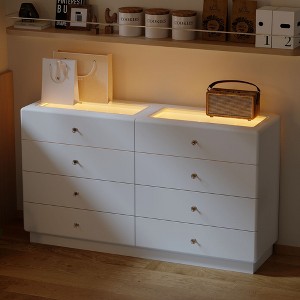 Famapy 8 Drawers Chest Dresser,Tempered Glass Top,2 Display Drawers with 9-Section,3-Color Led,Crystal Knobs,Bedroom/Closet Vanity Storage Cabinet - 1 of 4