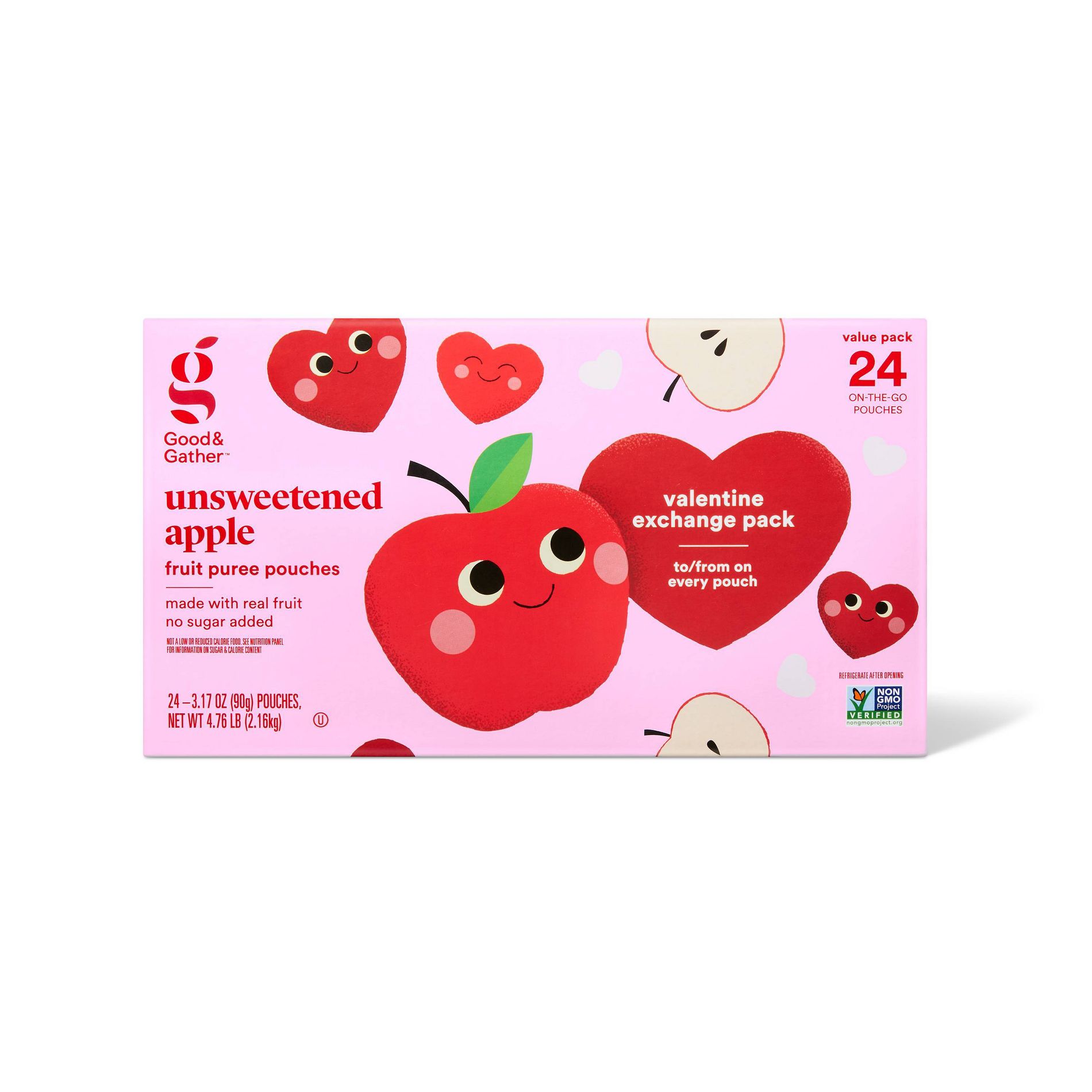 Valentine's Unsweetened Apple Fruit Puree Pouches - 4.76lb/24ct - Good & Gather™