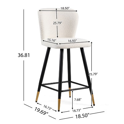 Modern White Upholstered Bar Stools with Gold-Tipped Metal Legs, Set of 2