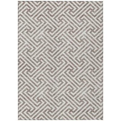 Taupe And Ivory Geometric Washable Indoor Outdoor Area Rug