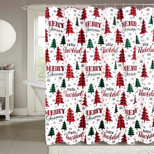 RT Designers Collection Christmas Country Forest Slub Shower Curtain 70" x 72" White/Red/Green - 1 of 4