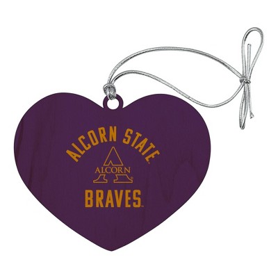 Alcorn Braves Heart Love Wood Christmas Tree Holiday Ornament