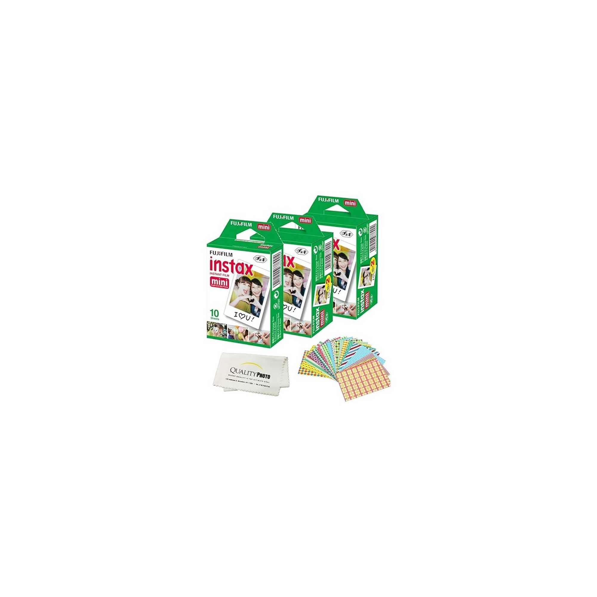 Fujifilm INSTAX Mini Instant Film 50 Sheets for Fujifilm Instax Mini 8 9 11 12 Cameras + Frame Stickers and Microfiber Cloth Accessories White