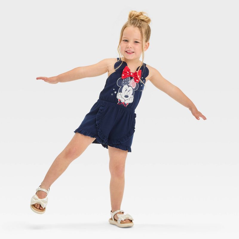 Toddler Girls&#39; Disney Minnie Mouse Americana Romper - Blue, 4 of 5