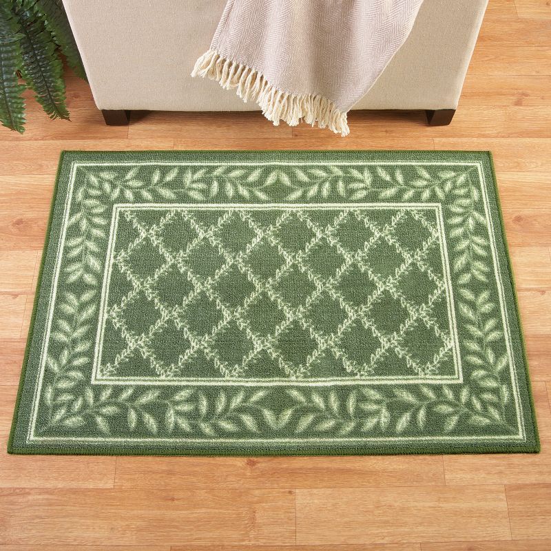 Collections Etc Two-Tone Lattice Rug with Leaf Border with Skid-Resistant Backing, Home Decor and Floor Protection, 2 of 5