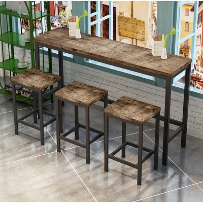 Modern Design Kitchen Dining Table, Pub Table, Long Dining Table Set with 3 Stools, Easy Assembly
