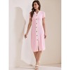 INSPIRE CHIC Women's Button Down V-Neck Short Sleeve Striped Ribbed Knit Midi Dresses - 3 of 4