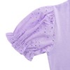 Girls' Ruffle Puff Sleeve Blouse Short Hollow Out Sleeve T-Shirt Round Neck Solid Casual Top - 4 of 4