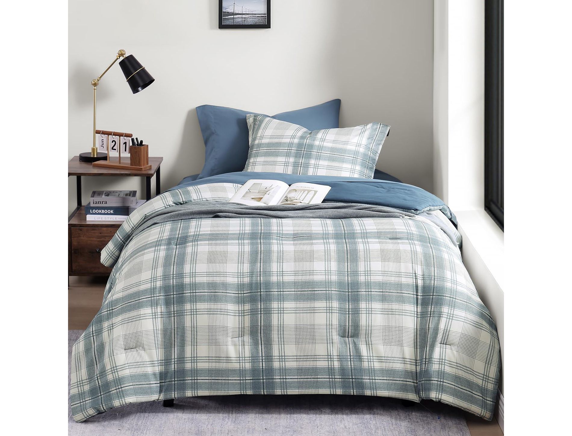 BAGOKIE Comforter Set Plaid Bedding Set 5/7 Pieces with sheets, Pillowcase & Sham