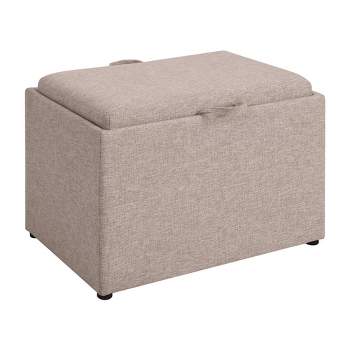 Breighton Home Luxe Comfort Storage Ottoman with Reversible Tray Top Lid Tan Fabric