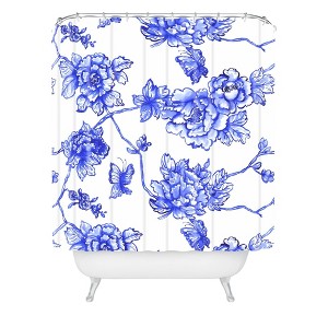 Jacqueline Maldonado Chinoserie Floral Shower Curtain Blue - Deny Designs: Botanical Microfiber Bath Decor - 1 of 4