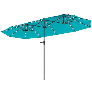 13ft Double-Sided Market Umbrella, Large Patio Umbrella with Solar Lights, Crank Handle for Garden, Pool - 1 of 4