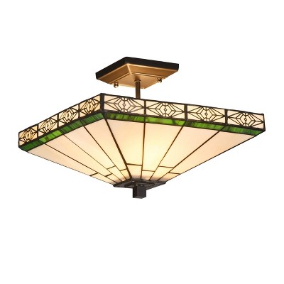 Chloe Lighting Theros Tiffany-Style 2 Light Mission Semi-Flush Ceiling Fixture 14" Shade