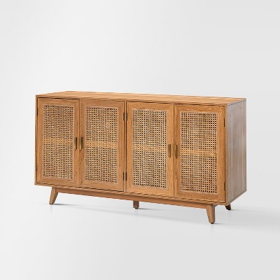 Buthrotos Living Room Solid Wood TV Stand for TVs up to 65"  With 4 rattan doors | KARAT HOME