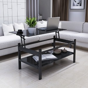 DOMETOUR Glass Lift Top Coffee Table, Modern Simple 2-Layer Tempered Glass Coffee Table for Living Room, Black - 1 of 4