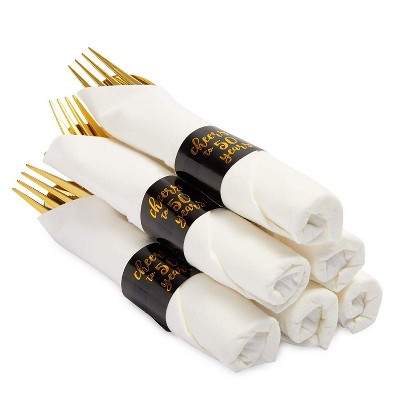 Sparkle and Bash 36-Piece (Serves 12) Cheer To 50 Years Pre Rolled Disposable Napkin & Gold Plastic Cutlery Set