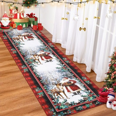 Christmas Area Rug Santa Claus Washable Rugs for Living Room Throw Rugs Non Slip, Soft Low Pile Floor Runners Christmas Decorations