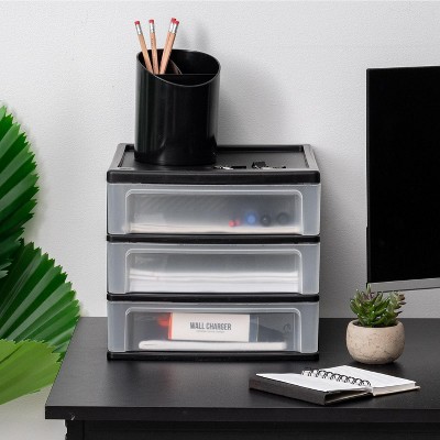 Small Black Plastic 3-Drawer Stackable Desktop Organizer
