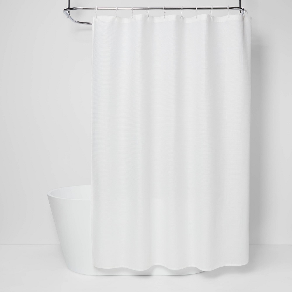 Photos - Shower Curtain Waffle Weave  White - Room Essentials™