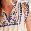 Women's Boho Embroidered Ruffled Sleeve Tasseled Drawstring Top Linen Blend - BluIvy - 3 of 4