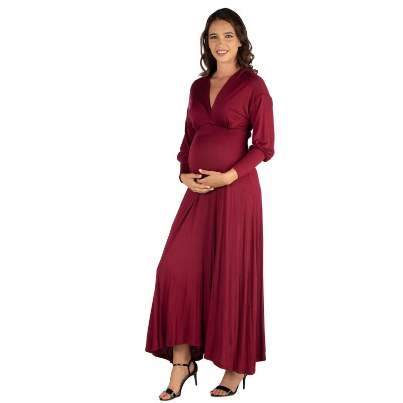 24seven Comfort Apparel V-Neck Long Sleeve Maternity Maxi Dress, 2 of 5
