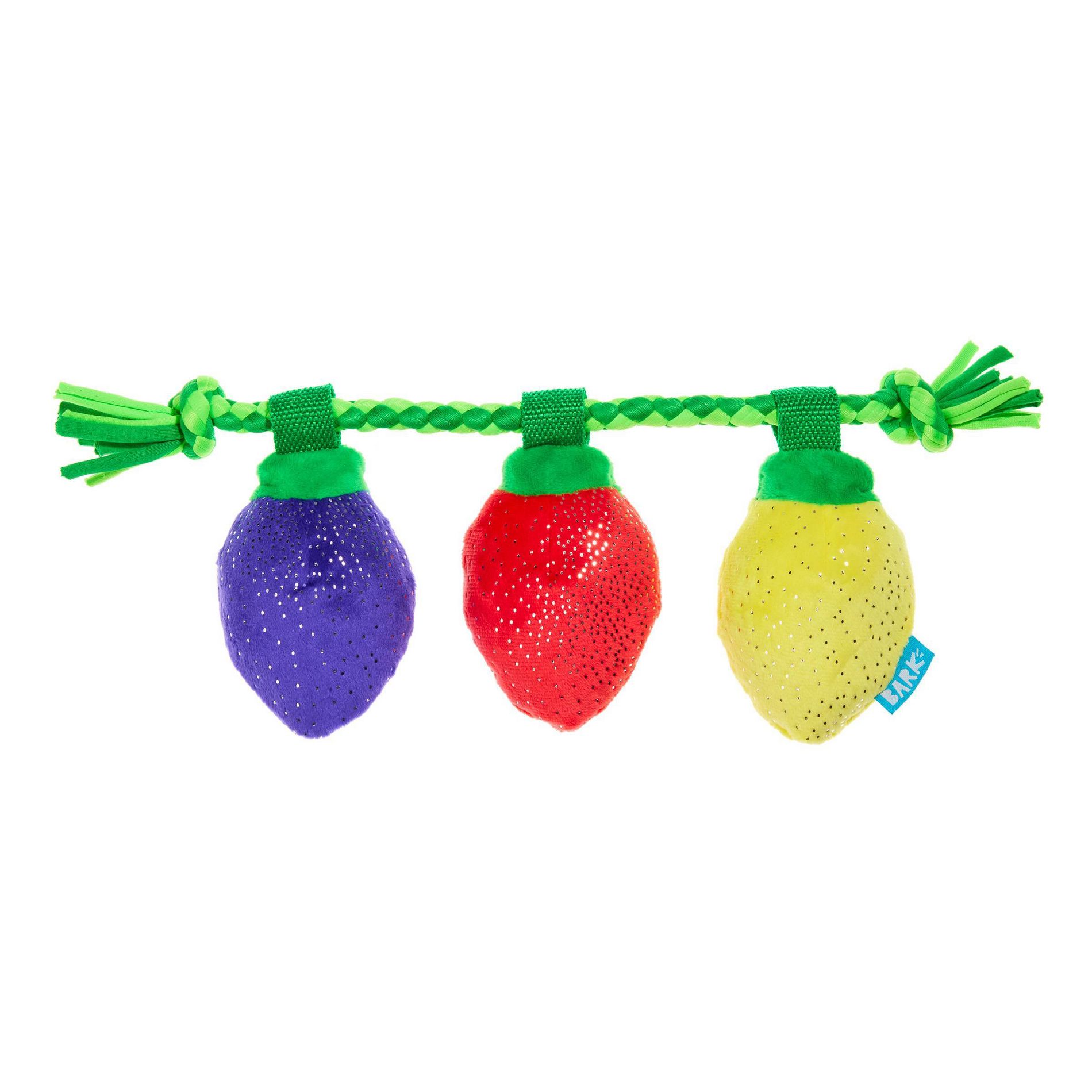 BARK 1.75" Howly Jowly Holidays Merry & Bite Lights Plush Rope Dog Toy