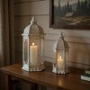 HomeRoots Set of Two White Distressed Ornate Metal Tabletop Lantern Candle Holders - 2 of 4