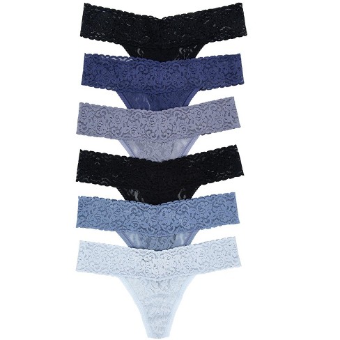 Felina Women's Stretchy Lace Low Rise Thong - Seamless Panties (6-pack)  (denim Blues, L/xl) : Target