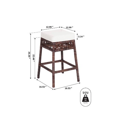 Bali 19" Brown Rattan Backless Counter Stool with Cushion
