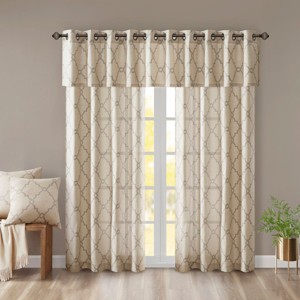 MAYEERTY 50x18" Fretwork Print Grommet Top Window Valance Beige/Grey - 1 of 4
