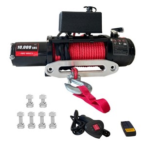 10000lbs Electric Vehicle Winch, Waterproof IP67 85ft Synthetic Rope Truck Winch with Wireless Handheld Remote, 12V Power Winch for Towing UTV - 1 of 4