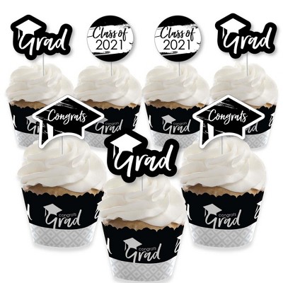 Big Dot of Happiness Black and White Grad Best is Yet to Come - Cupcake Decoration - 2021 Grad Party Cupcake Wrappers and Treat Picks Kit - Set of 24