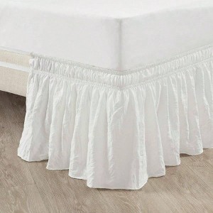Ruched Ruffle Elastic Bed Skirt - White, Queen, Dust Ruffle, Cream 75"W X 54"L - 1 of 4