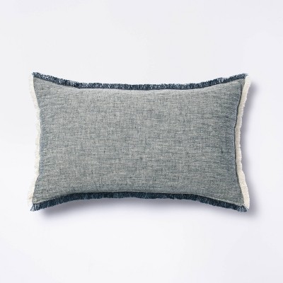 Lumbar Linen Throw Pillow with Contrast Frayed Edges Navy/Cream - Threshold™ designed with Studio McGee