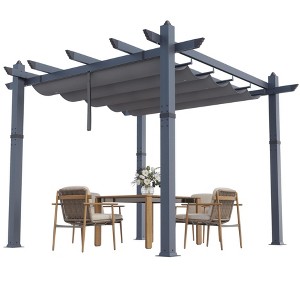 10x10 Ft Retractable Outdoor Pergola with Canopy, Upgraded Wood-Grain Aluminum Pergola, UV-Resistant Metal Shelter for Backyard, Patio, Porch - 1 of 4