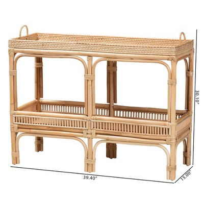 Lombok Natural Brown Rattan Bohemian Hallway Console Table with Storage