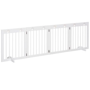 PawHut 24" Freestanding Folding Pet Gate, Wooden Dog Barrier Fence, with 4 Panels and Dual Hinged Design for Doorways, or Stairs - 1 of 4