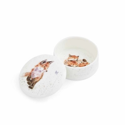 Royal Worcester Wrendale Designs Trinket Box with Lid, Baby Fox - 3.9 Inch Fine Bone China Keepsake Box - Microwave & Dishwasher Safe