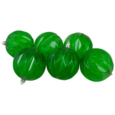 Northlight Set of 6 Green Rhombus Cut Shatterproof Transparent Christmas Ball Ornaments 3" (70mm)