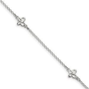 Black Bow Jewelry Sterling Silver Butterfly Station And 1.5mm Rolo Chain Anklet, 9-10 In - 1 of 3