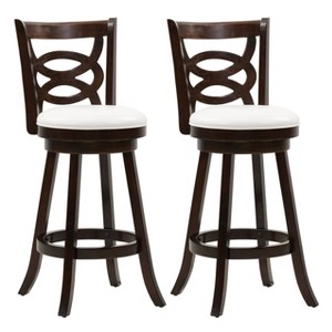 Set of 2 Woodgrove Bar Height Wood Barstool with Circle Detail White - CorLiving: Bonded Leather, 29.25" Seat Height - 1 of 4