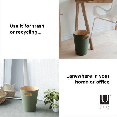 Spruce Green Wood Bathroom Waste Basket with Integrated Handles