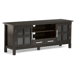 60" Solid Wood TV Media Stand with Tempered Glass Doors, Adjustable Shelves, Two Drawers and Cord Management for Living Room and Bedroom - 1 of 4