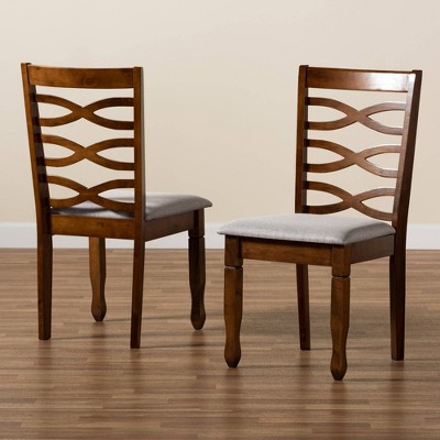 Modern Grey Fabric and Walnut Wood Upholstered Dining Chair Set