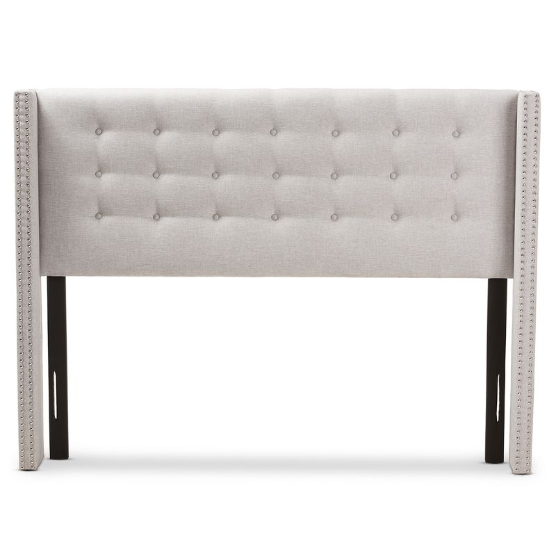 Queen Ginaro Modern and Contemporary Fabric Button Tufted Nail Head Winged Headboard Gray - Baxton Studio, 3 of 7