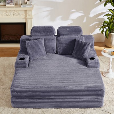 Dolonm 66.5 "Compressed Boneless Sofa Foldable sofa bed and floor bed Corduroy Double Recliner with Cup Holder, Cushion, Side Pocket