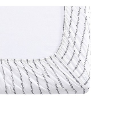Gray and White Striped Cotton Percale Full Sheet Set