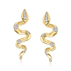 Ross-Simons 0.10 ct. t.w. Diamond Snake Drop Earrings in 18kt Gold Over Sterling - 1 of 3