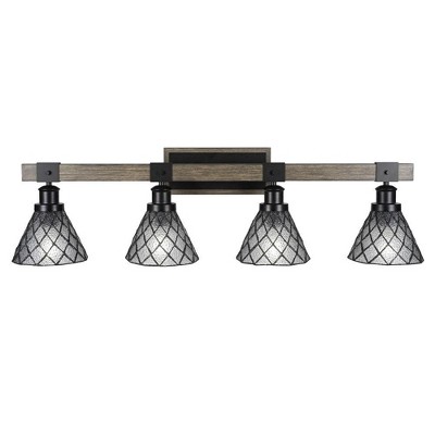 Toltec Lighting Tacoma 4 - Light Vanity in  Black/Painted Wood with 7" Diamond Ice Art Glass Shade